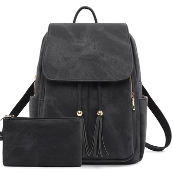 Set Rucsac si portofel de piele, Vicuna Polo Sunrose, Negru Set Rucsac si portofel de piele, Vicuna Polo Sunrose, Negru