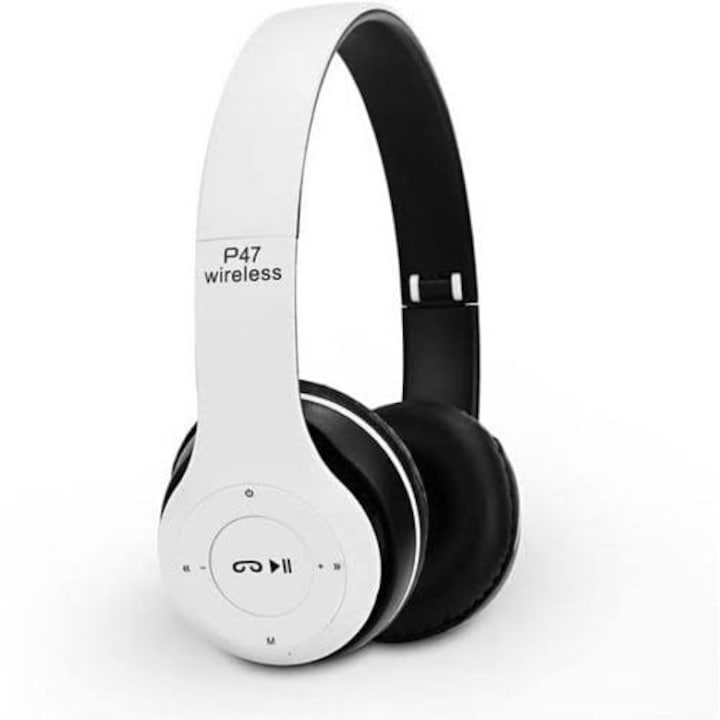 Vezeték nélküli Bluetooth fülhallgató, AlianX P47, MP3 lejátszó, Bluetooth V5.0 + EDR, FM rádió, fehér