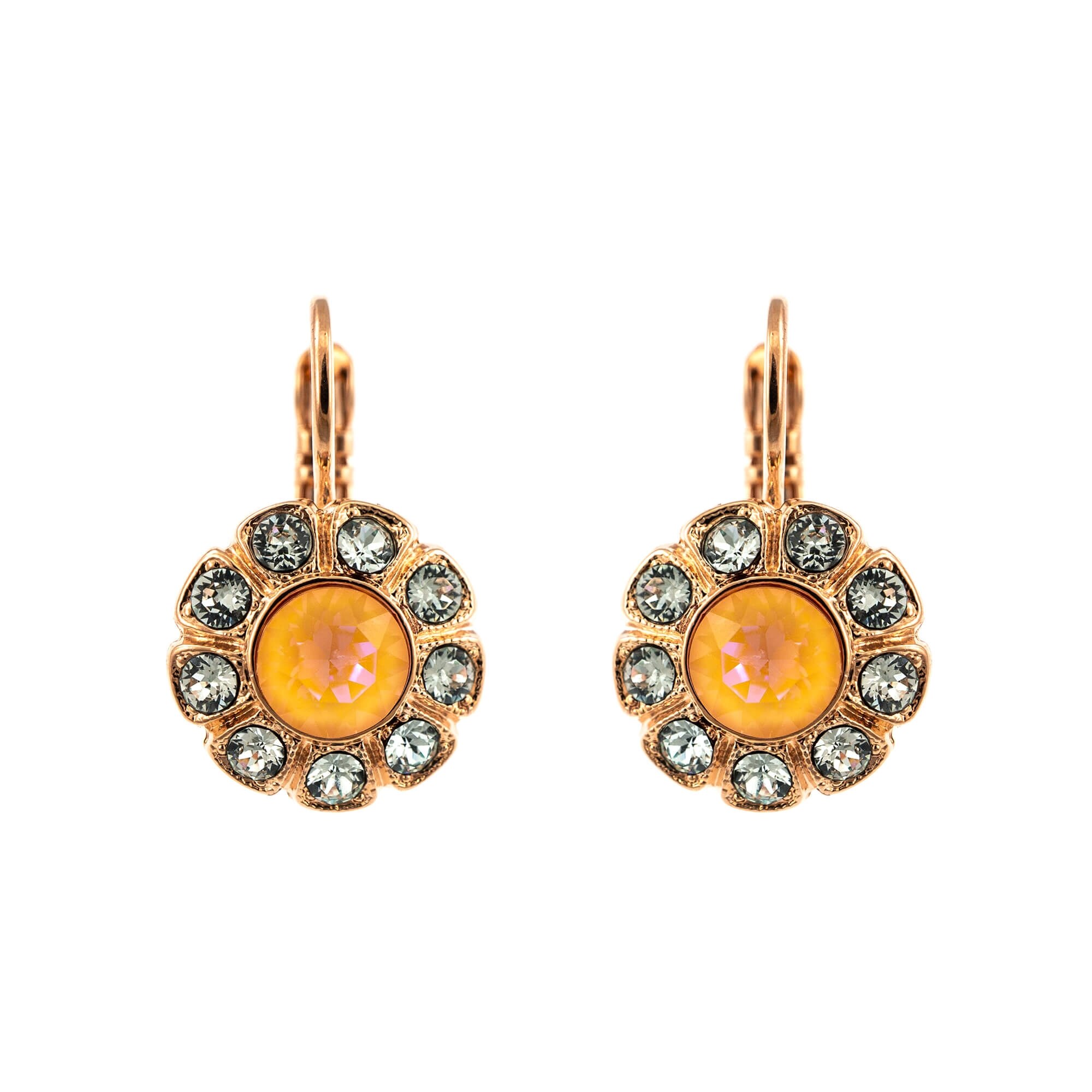 Cercei placati cu Aur roz de 24K, Cristale, Gardenia - Botanica by Roxannes - Mariana Jewellery, Alb/Creme 1131-1913RG6