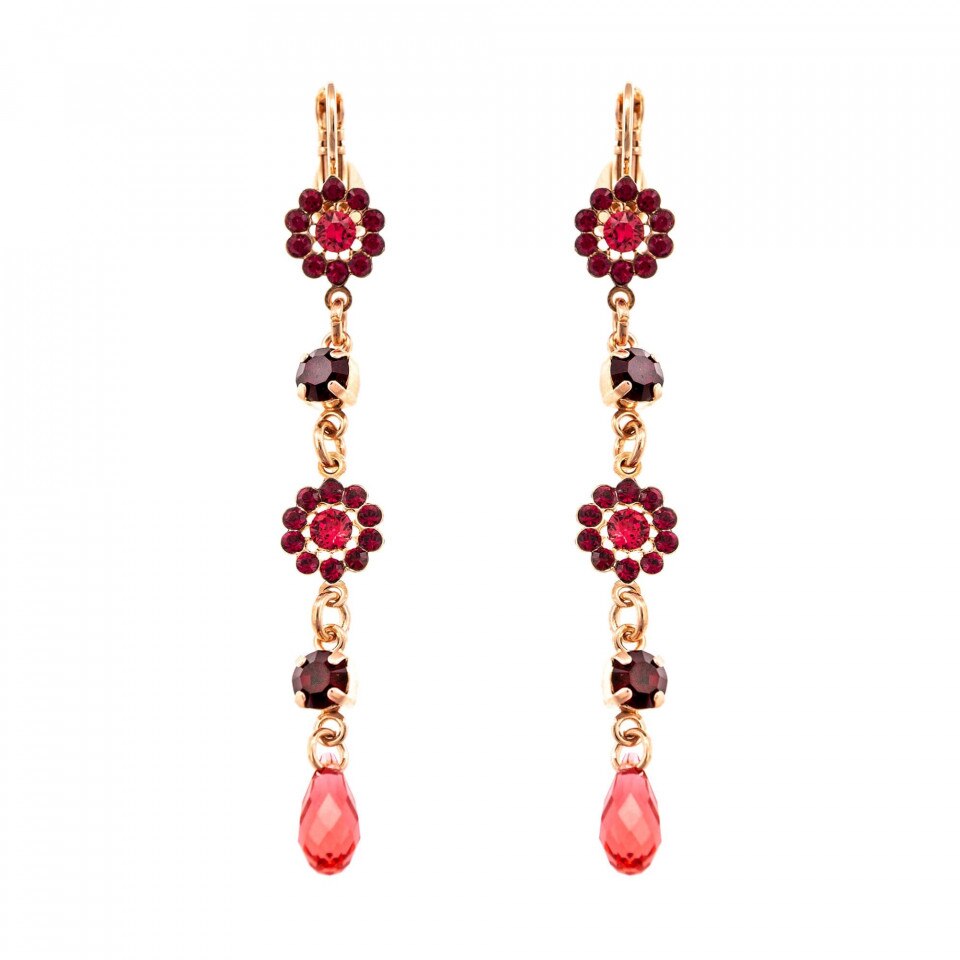 Cercei placati cu Aur roz de 24K, Cristale Swarovski, FireFly by Roxannes - Mariana Jewellery, Rosu 1111/3-2140RG6