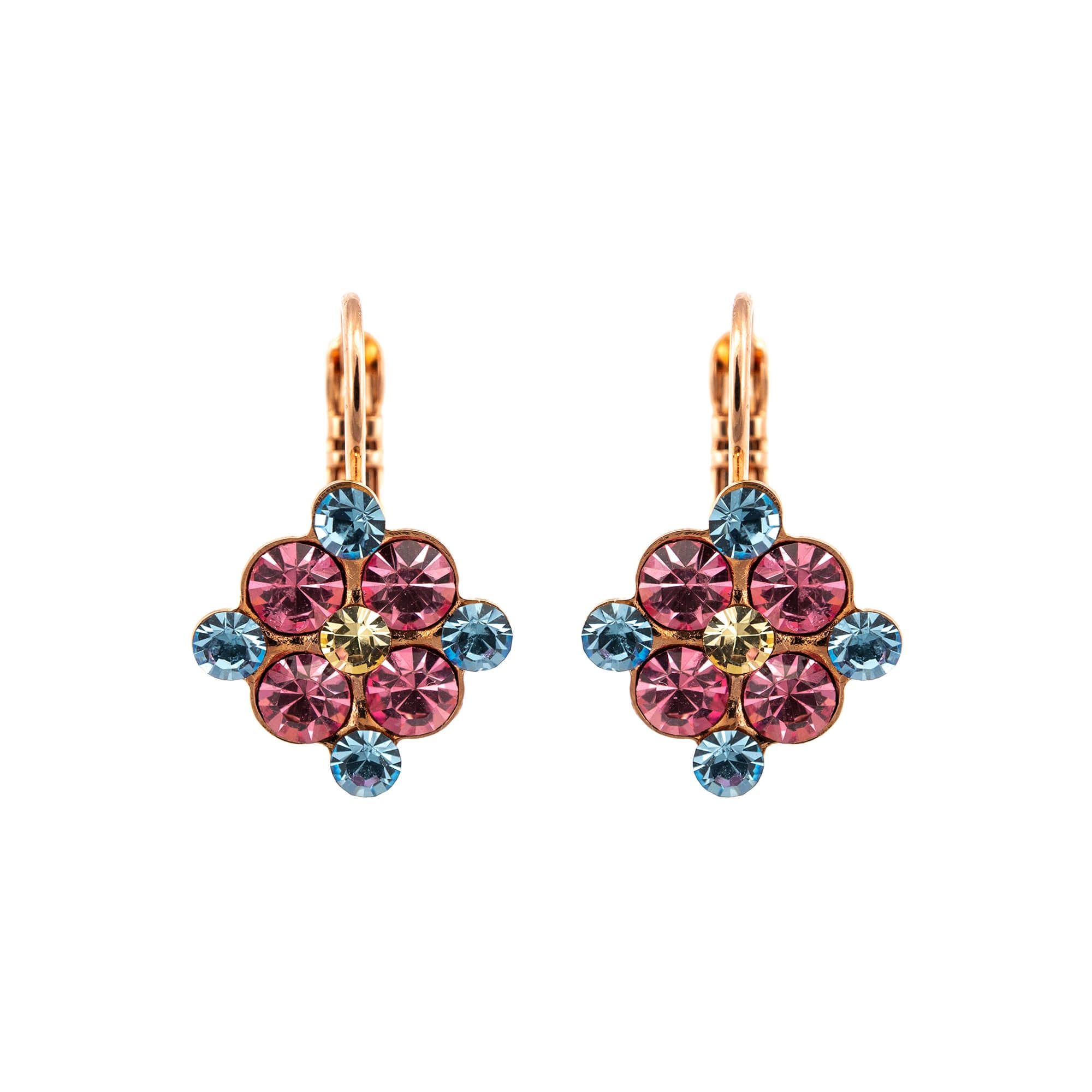 Cercei placati cu Aur roz de 24K, Cristale , Spring Flowers by Roxannes - Mariana Jewellery, Multicolor