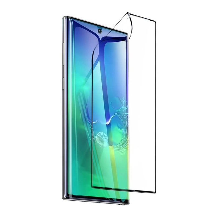 Set 2 x Folie pentru Samsung Note 10 Plus, Baseus, Curbata 3D, Anti-Explosion, Flexibila, Full-Screen, Negru