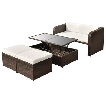 Set mobilier gradina/terasa/exterior 4 piese, vidaXL, Ratan, 125 x 69 x 63 cm, Maro Set mobilier gradina/terasa/exterior 4 piese, vidaXL, Ratan, 125 x 69 x 63 cm, Maro