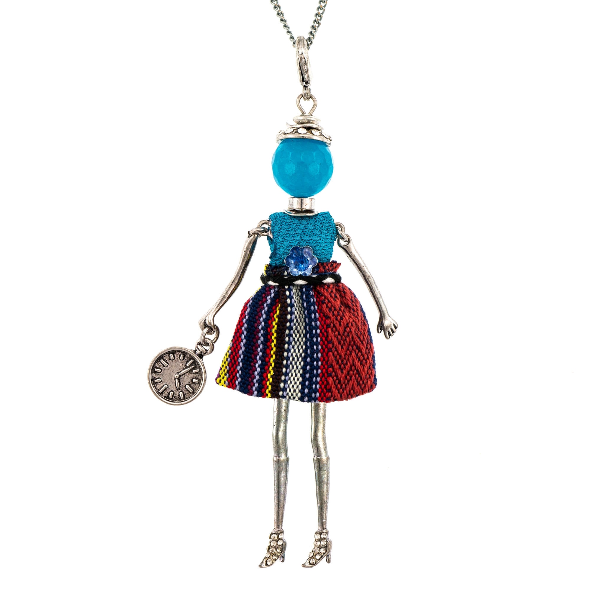Pandantiv cu lant Bambola in Stile Tradizionale Rumeno-Blue, Pret-a-porter Style by Roxannes - Bambole Milanesi, Bleu 42429-Blue