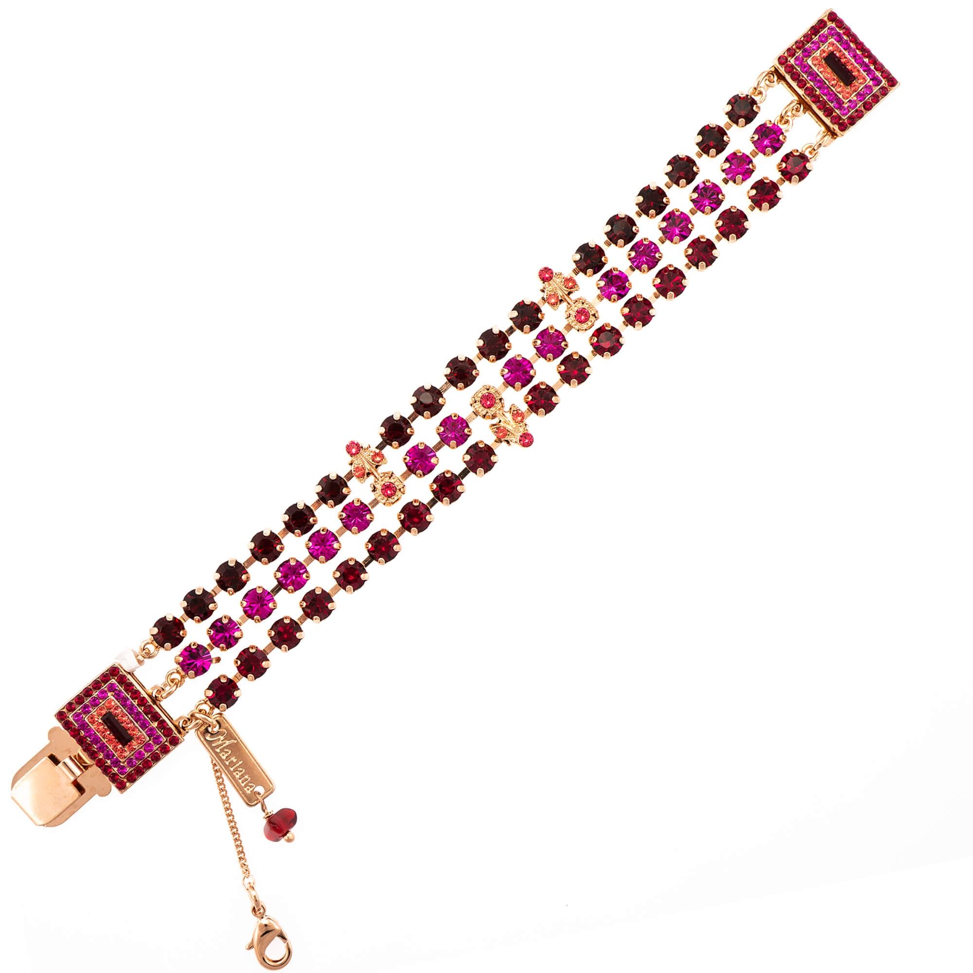 Bratara placata cu Aur roz de 24K, Cristale si pietre semipretioase, FireFly by Roxannes - Mariana Jewellery, Rosu 4000/3-2140RG