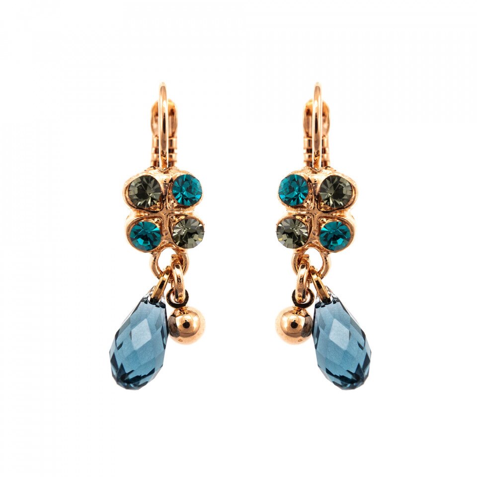 Cercei placati cu Aur roz de 24K, Cristale Swarovski, Nightfall - Mystique by Roxannes - Mariana Jewellery, Albastru 1004-1114RG6