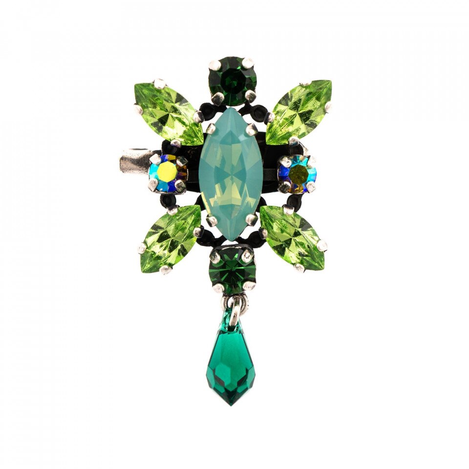 Brosa placata cu Argint 925, Cristale Swarovski, Fern by Roxannes - Mariana Jewellery, Verde 2106/1-2143SP