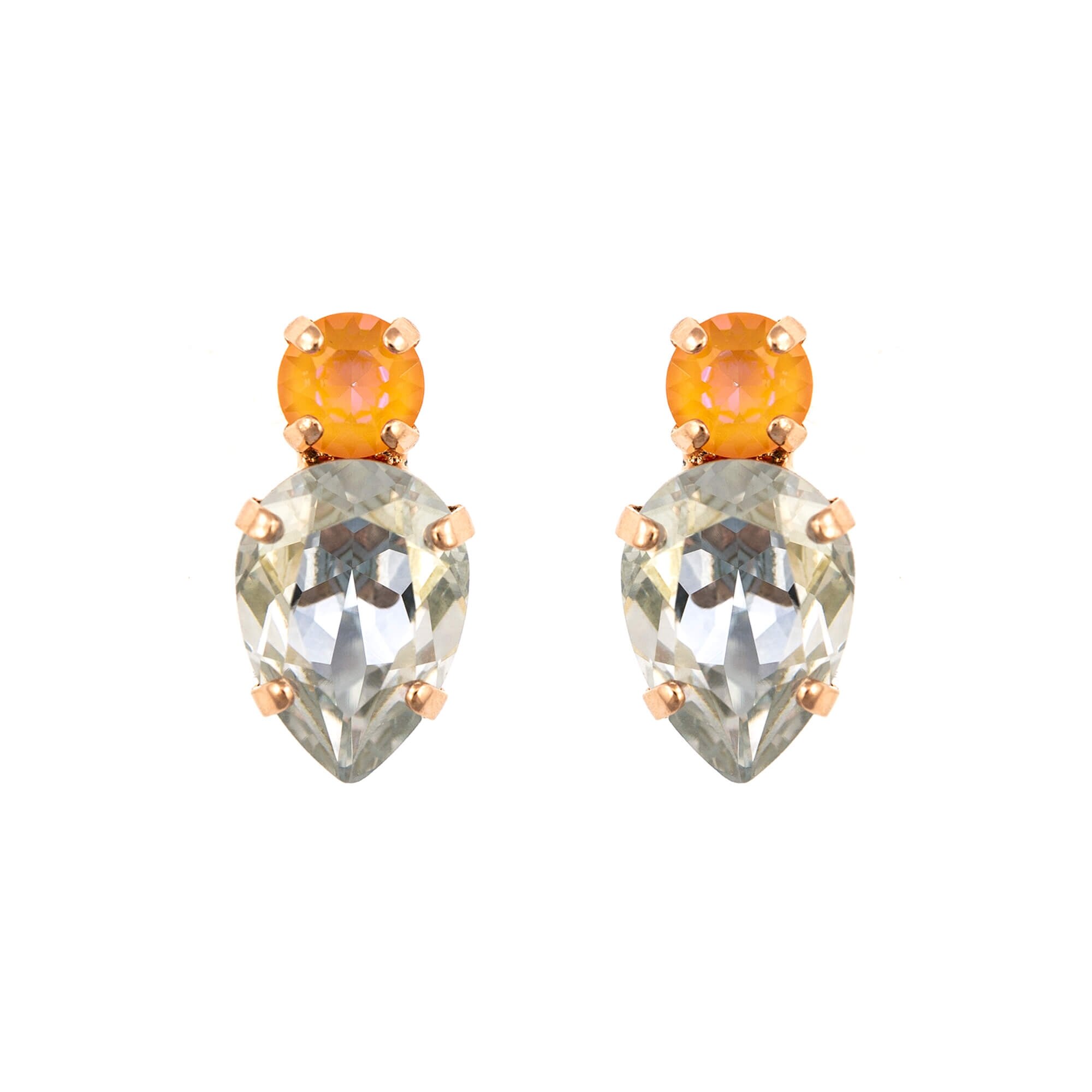 Cercei placati cu Aur roz de 24K, Cristale, Gardenia - Botanica by Roxannes - Mariana Jewellery, Alb/Creme 1030/6-1913RG2
