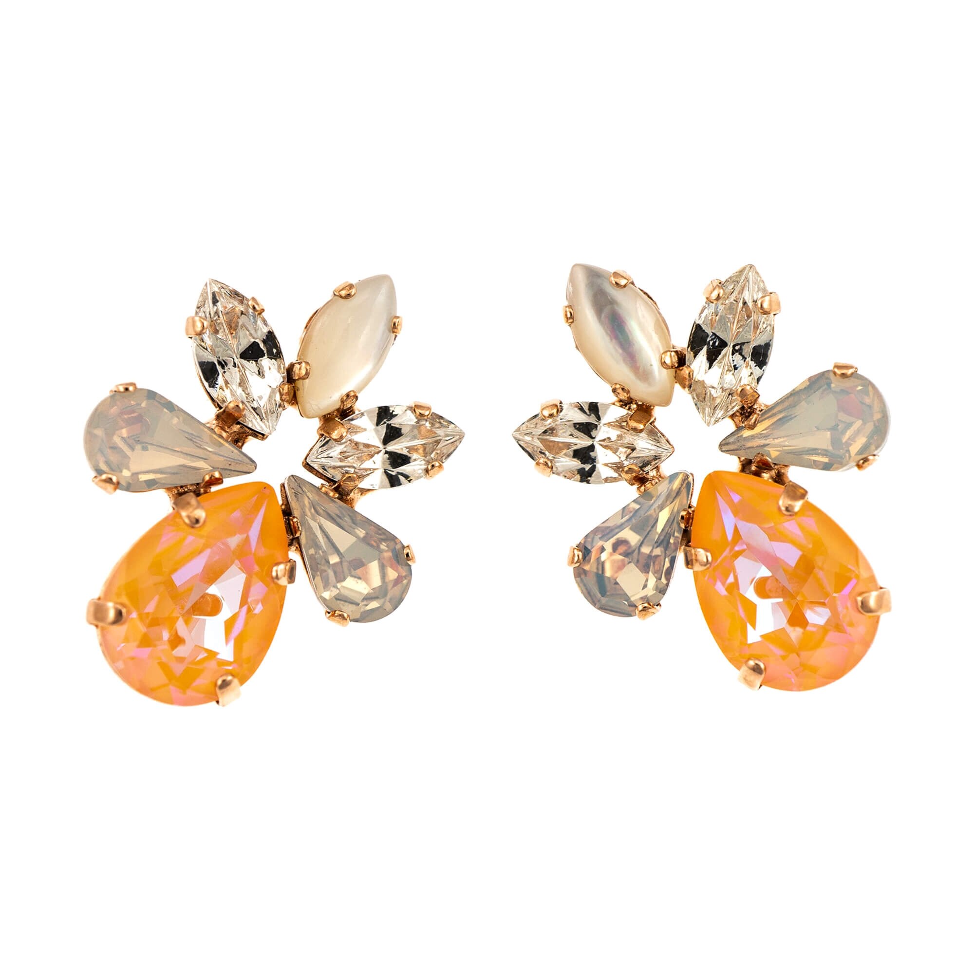 Cercei placati cu Aur roz de 24K, Cristale, Gardenia - Botanica by Roxannes - Mariana Jewellery, Alb/Creme 1032/8-1913RG2