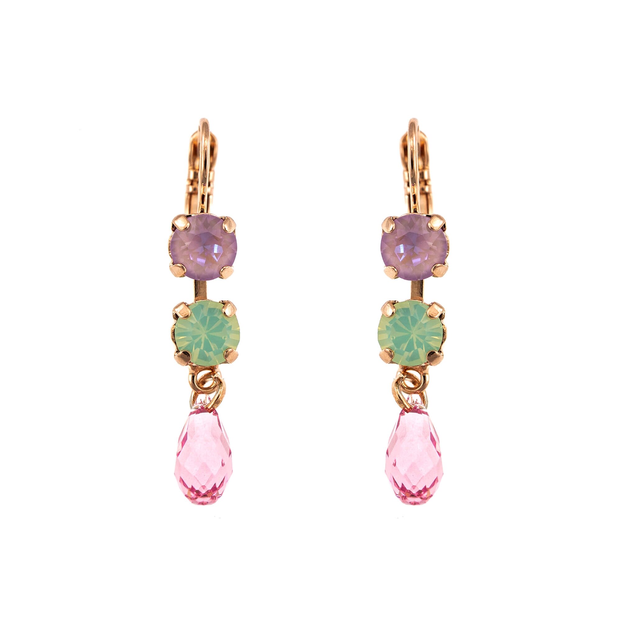 Cercei placati cu Aur roz de 24K, Cristale , Lavender - Botanica by Roxannes - Mariana Jewellery, Multicolor