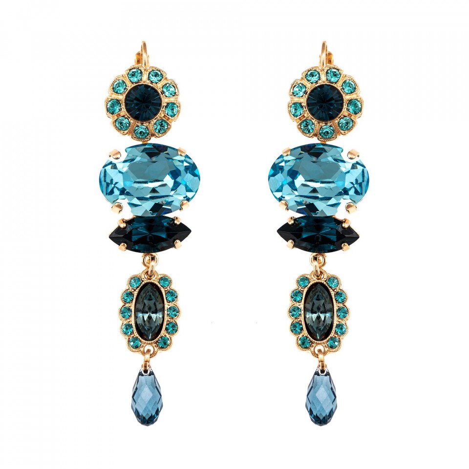 Cercei placati cu Aur roz de 24K, Cristale Swarovski, Nightfall by Roxannes - Mariana Jewellery, Albastru 1076-1114RG6