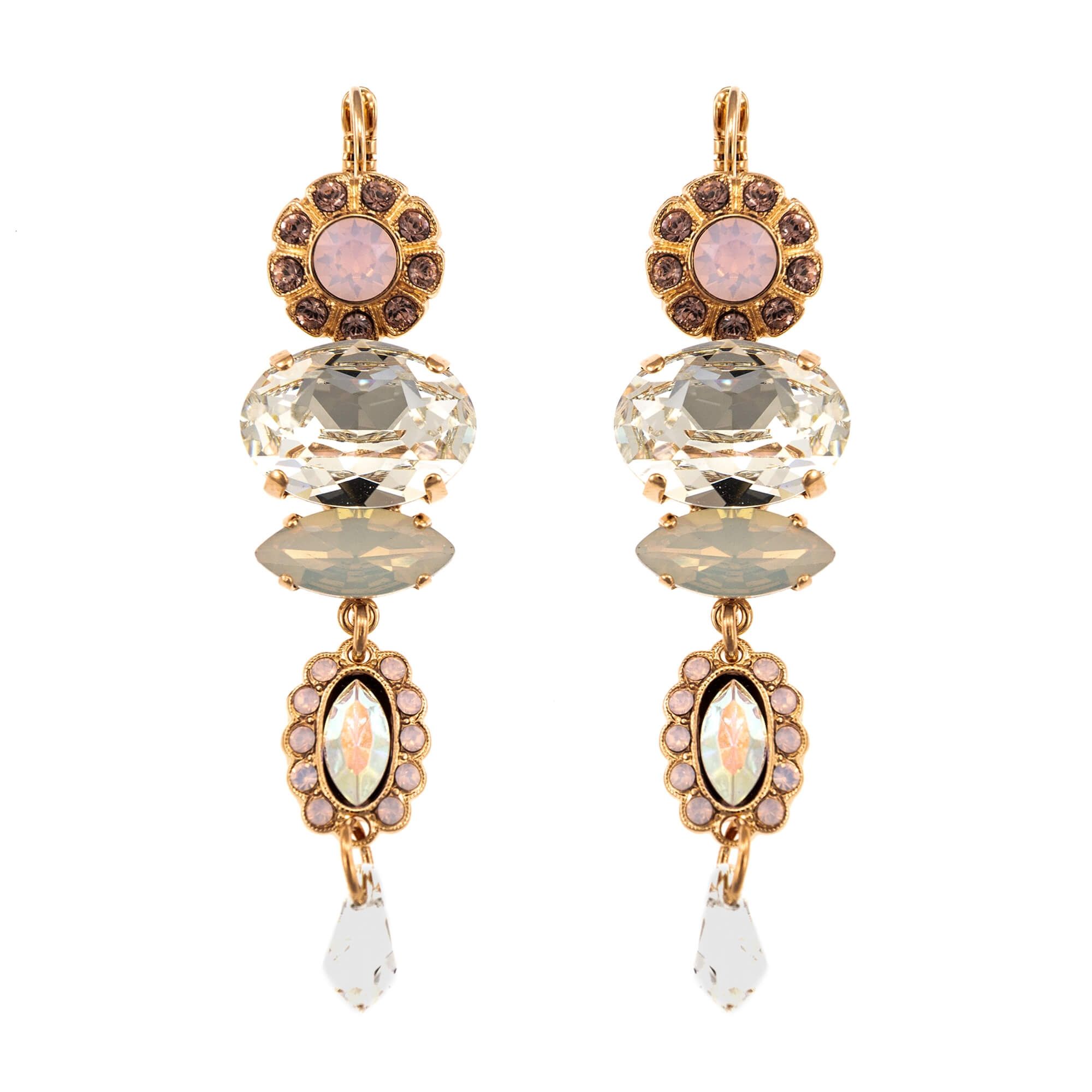 Cercei placati cu Aur roz de 24K, Cristale, Aura by Roxannes - Mariana Jewellery, Alb/Roz 1076-1112RG6