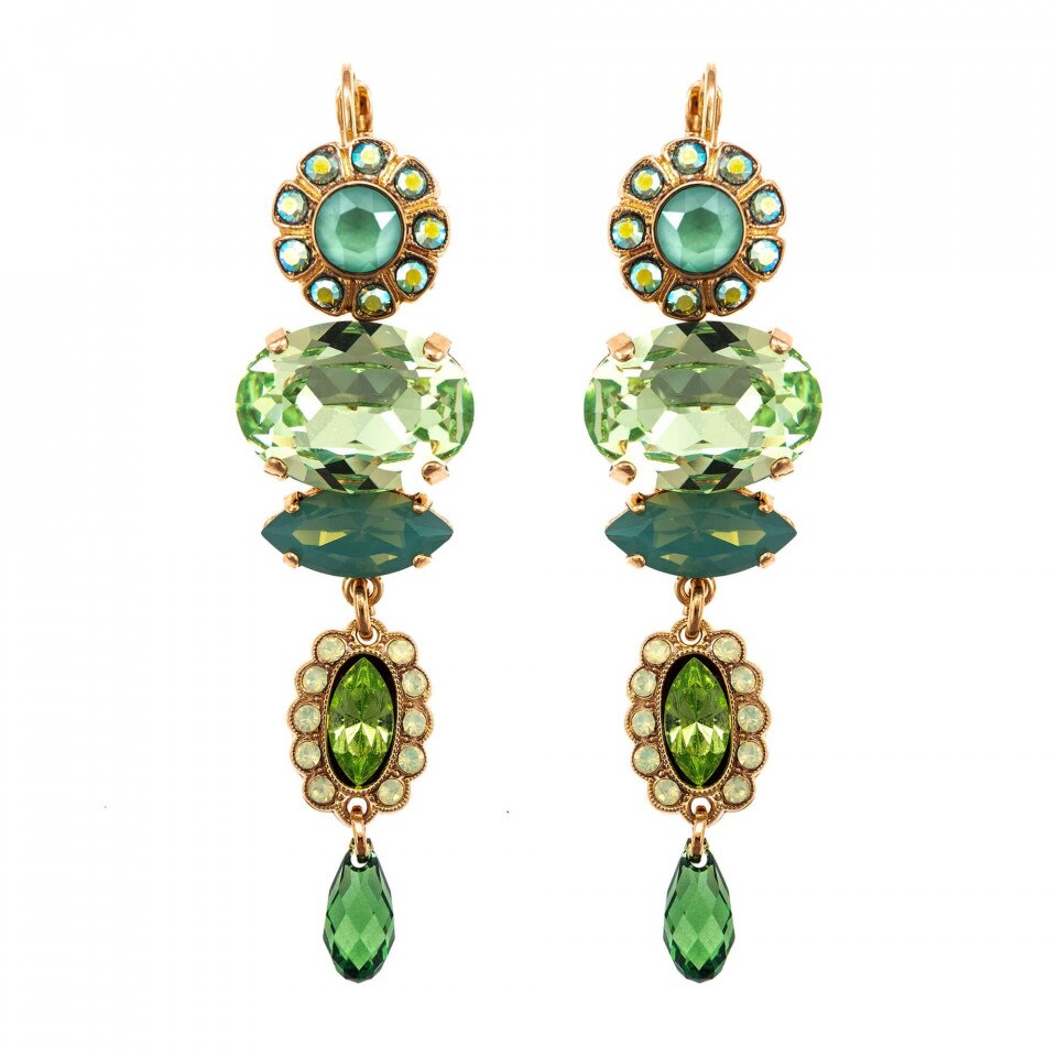 Cercei placati cu Aur roz de 24K, Cristale Swarovski, Fern by Roxannes - Mariana Jewellery, Verde 1076-2143RG6