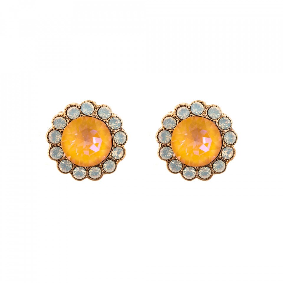 Cercei placati cu Aur roz de 24K, Cristale Swarovski, Gardenia - Botanica by Roxannes - Mariana Jewellery, Alb/Creme 1133-1913RG2