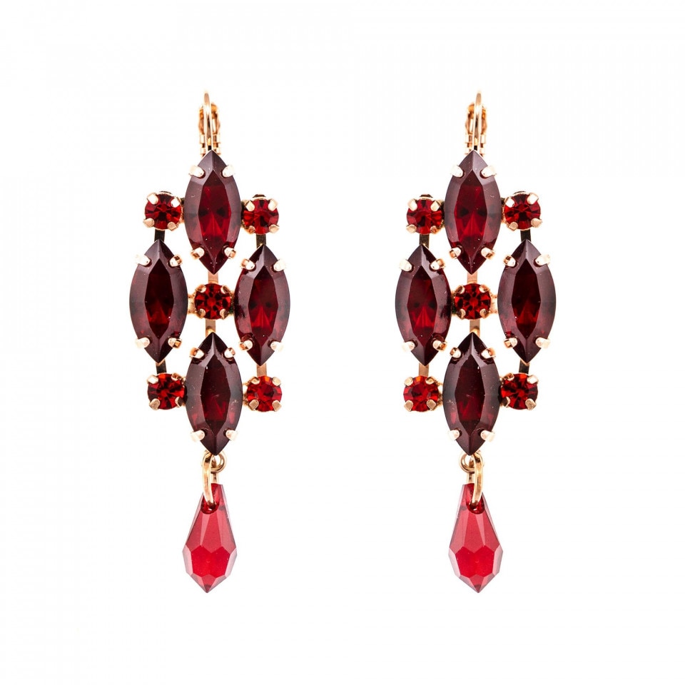 Cercei placati cu Aur roz de 24K, Cristale Swarovski, Lady In Red by Roxannes - Mariana Jewellery, Rosu 1410-1070RG6