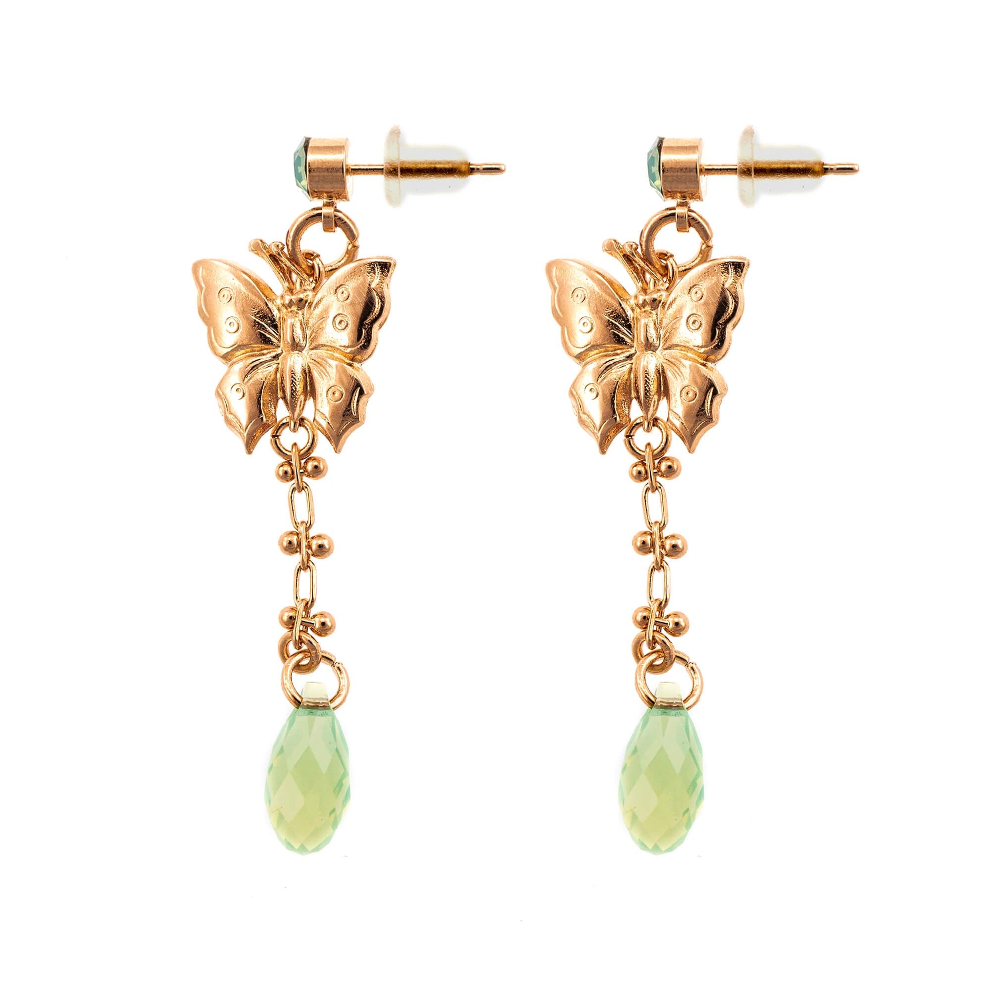 Roxannes - Mariana Jewellery, Cercei drop lungi placati cu aur de 24K, cu model fluturi Fern
