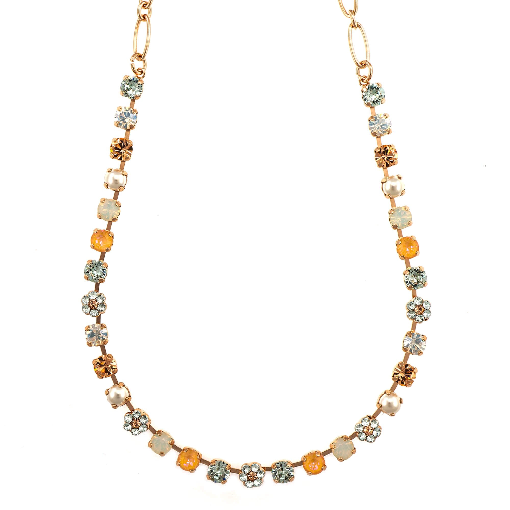 Colier placat cu Aur roz de 24K, Cristale, Gardenia - Botanica by Roxannes - Mariana Jewellery, Alb/Creme 3008/2-1913RG