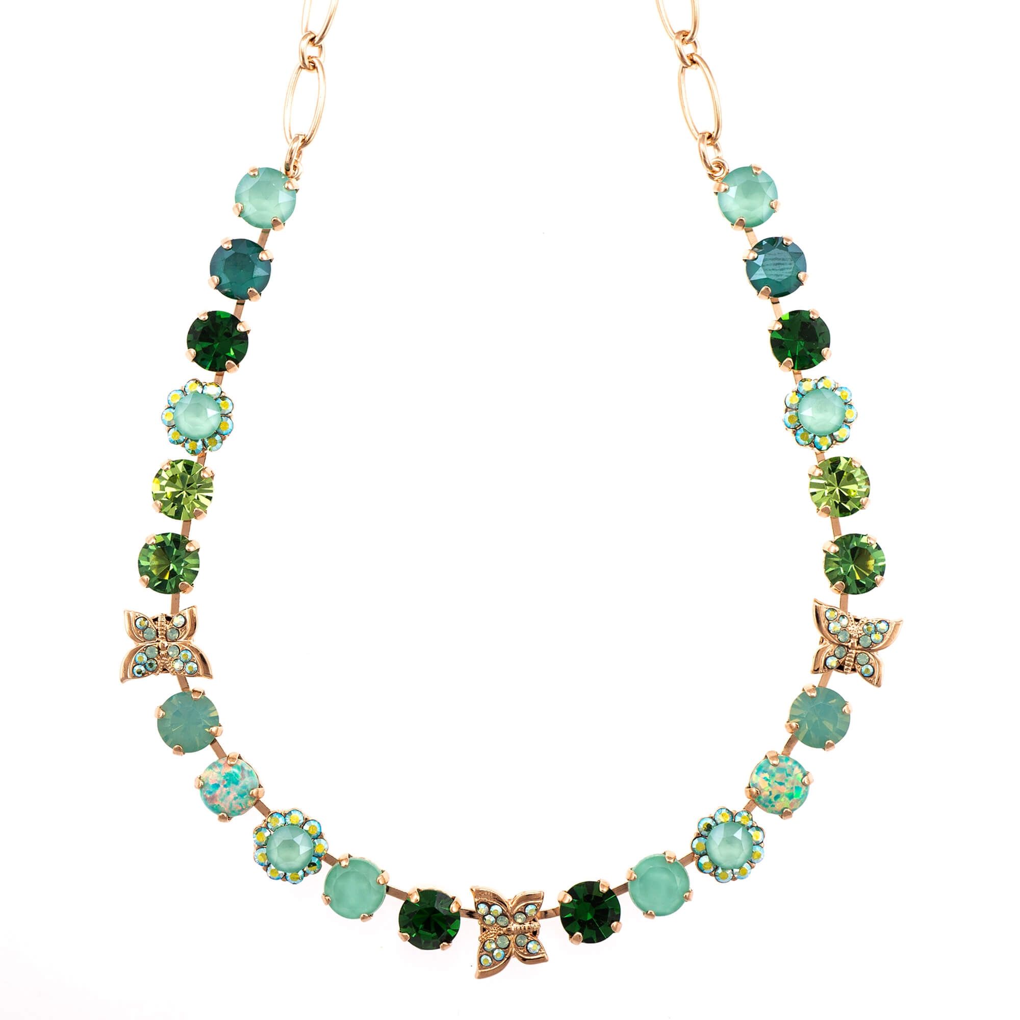 Colier placat cu Aur roz de 24K, Cristale si Pietre Semipretioase, Fern by Roxannes - Mariana Jewellery, Verde 3063SO2-M2143RG