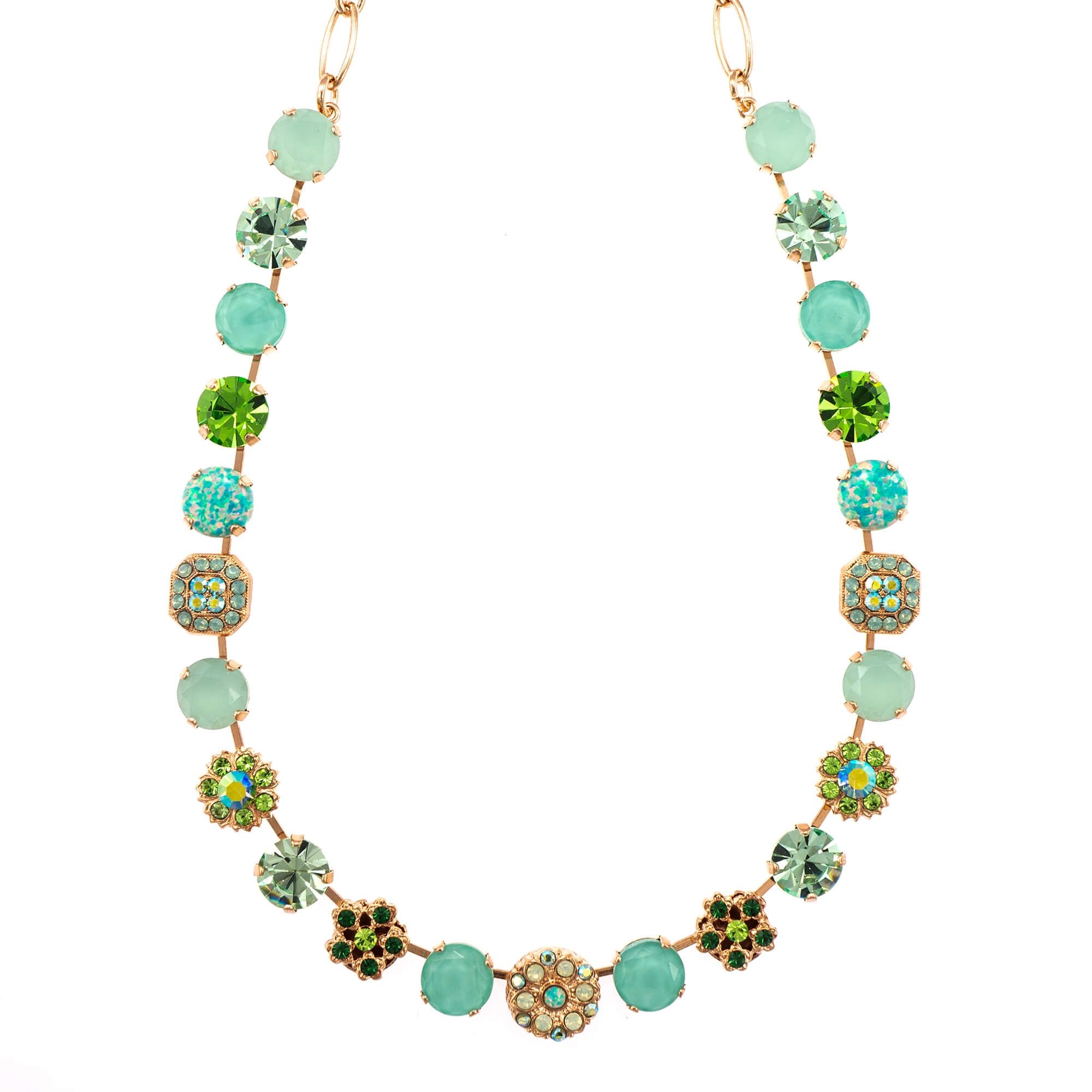 Colier placat cu Aur roz de 24K, Cristale si Pietre Semipretioase, Fern by Roxannes - Mariana Jewellery, Verde 3245/3SO2-M2143RG