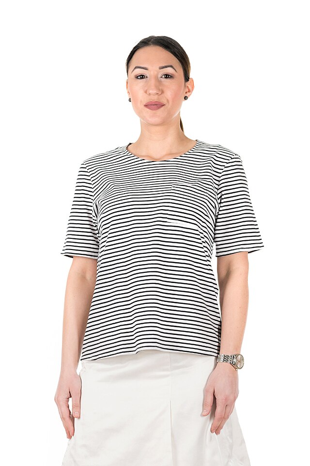 Tricou T shirt stripe Steffboutique , Material 100% bbc, Alb/Bleumarin