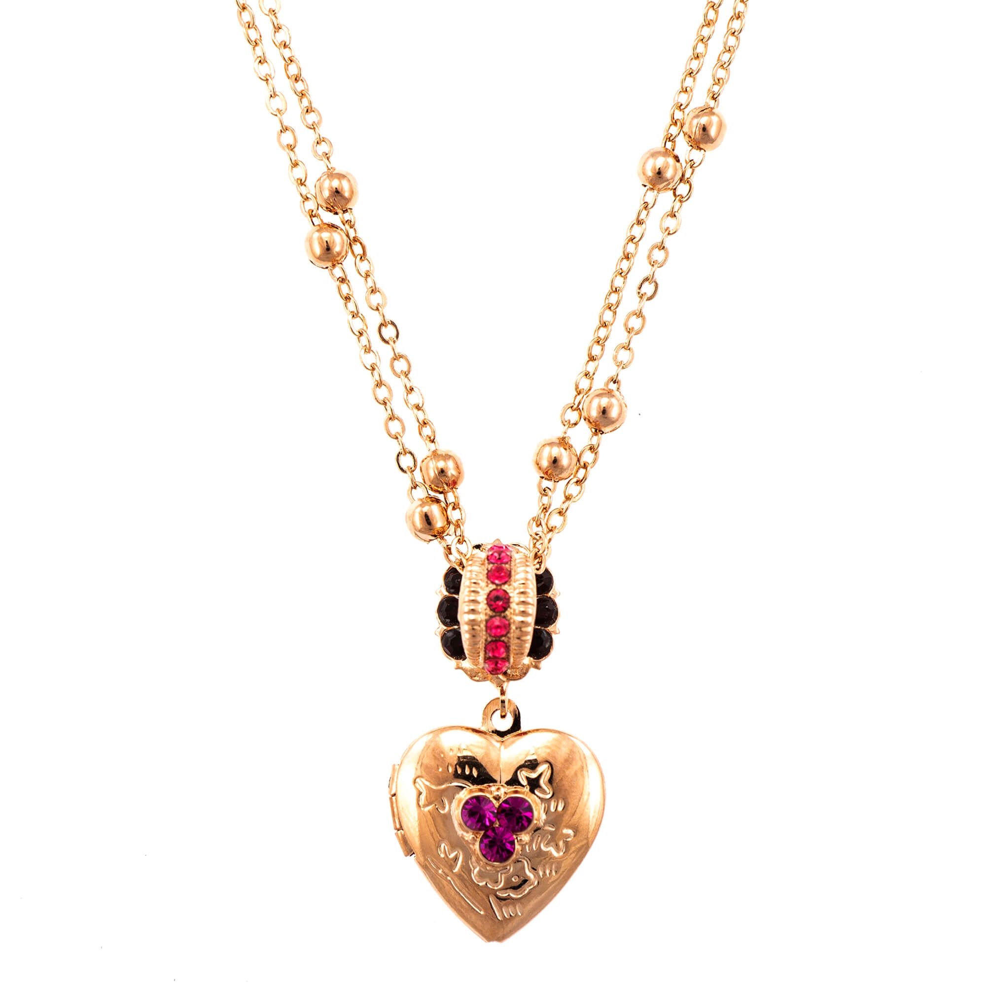 Pandantiv cu lant placat cu Aur roz de 24K, Cristale si pietre semipretioase, FireFly by Roxannes - Mariana Jewellery, Rosu 5003/2-2140RG