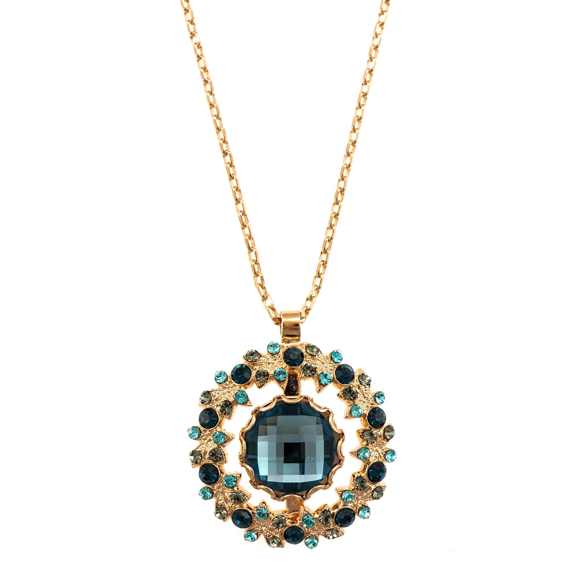 Pandantiv cu lant placat cu Aur roz de 24K, Cristale, Nightfall - Mystique by Roxannes - Mariana Jewellery, Albastru 5040/5-1114RG