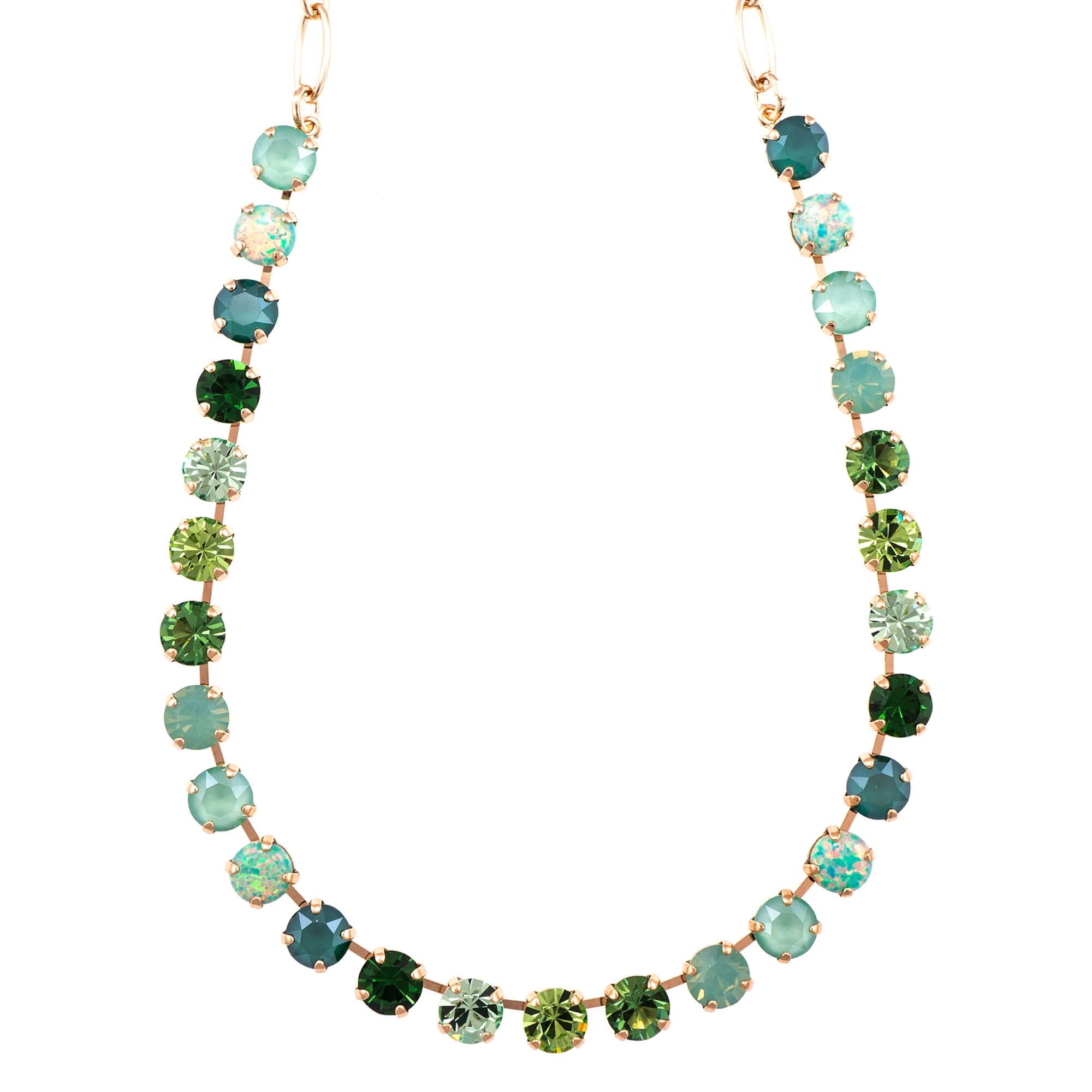 Colier placat cu Aur roz de 24K, Cristale si Pietre Semipretioase, Fern by Roxannes - Mariana Jewellery, Verde 3252SO4-M2143RG