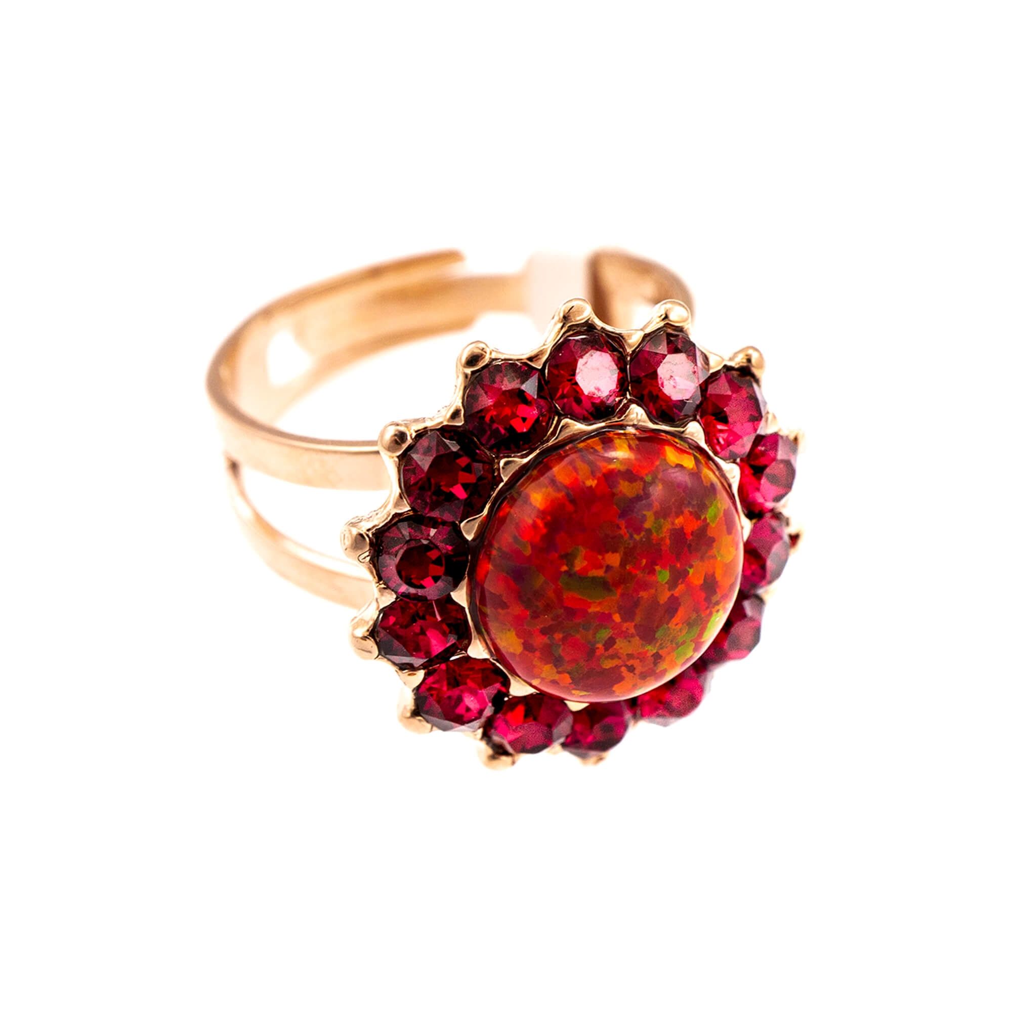 Inel placat cu Aur roz de 24K, Cristale si pietre semipretioase, FireFly by Roxannes - Mariana Jewellery, Rosu 7023SO-M2140RG