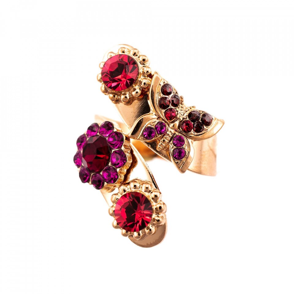 Inel placat cu Aur roz de 24K, Cristale Swarovski, FireFly by Roxannes - Mariana Jewellery, Rosu 7063-2140RG