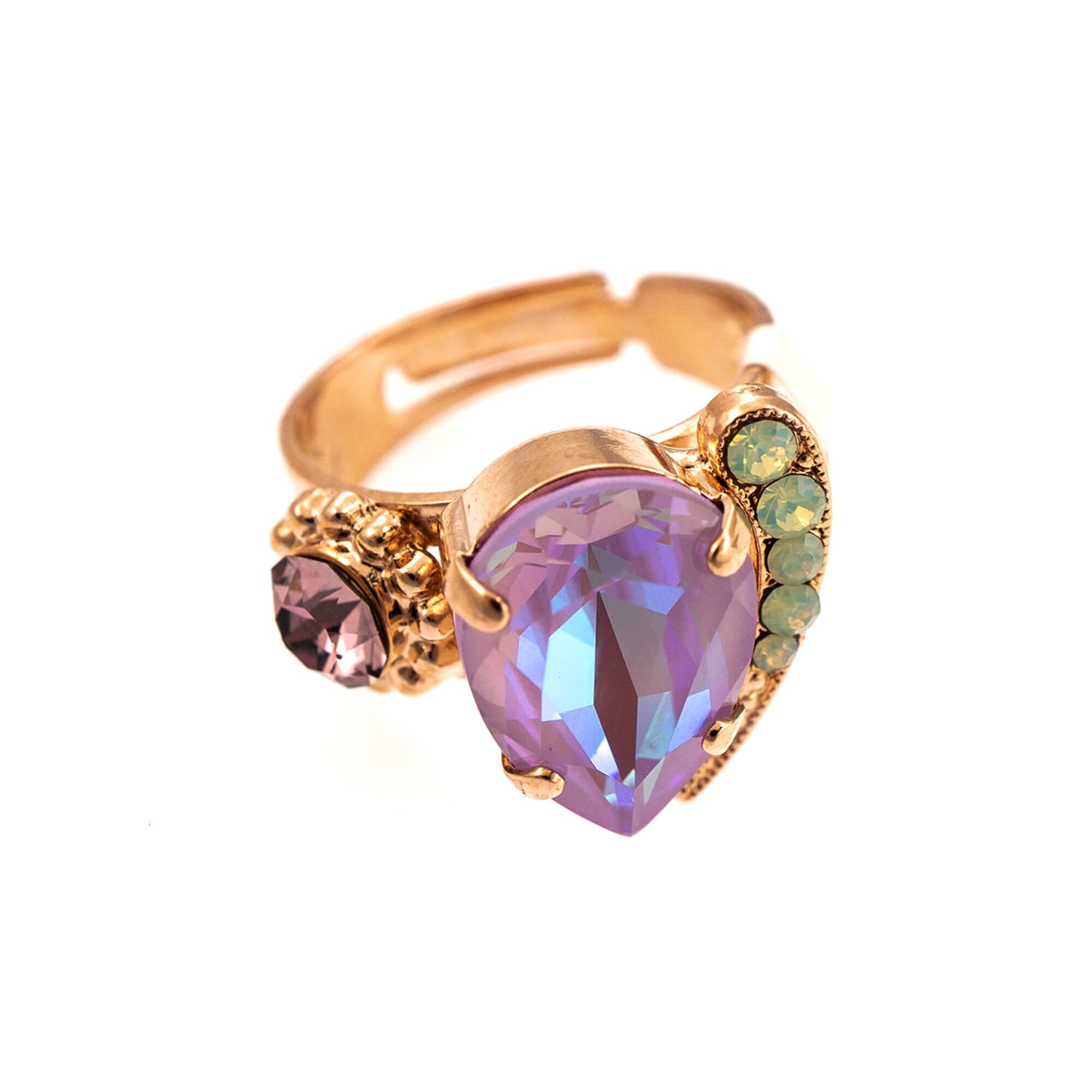 Inel placat cu Aur roz de 24K, Cristale, Lavender - Botanica by Roxannes - Mariana Jewellery, Multicolor 72009-1910RG