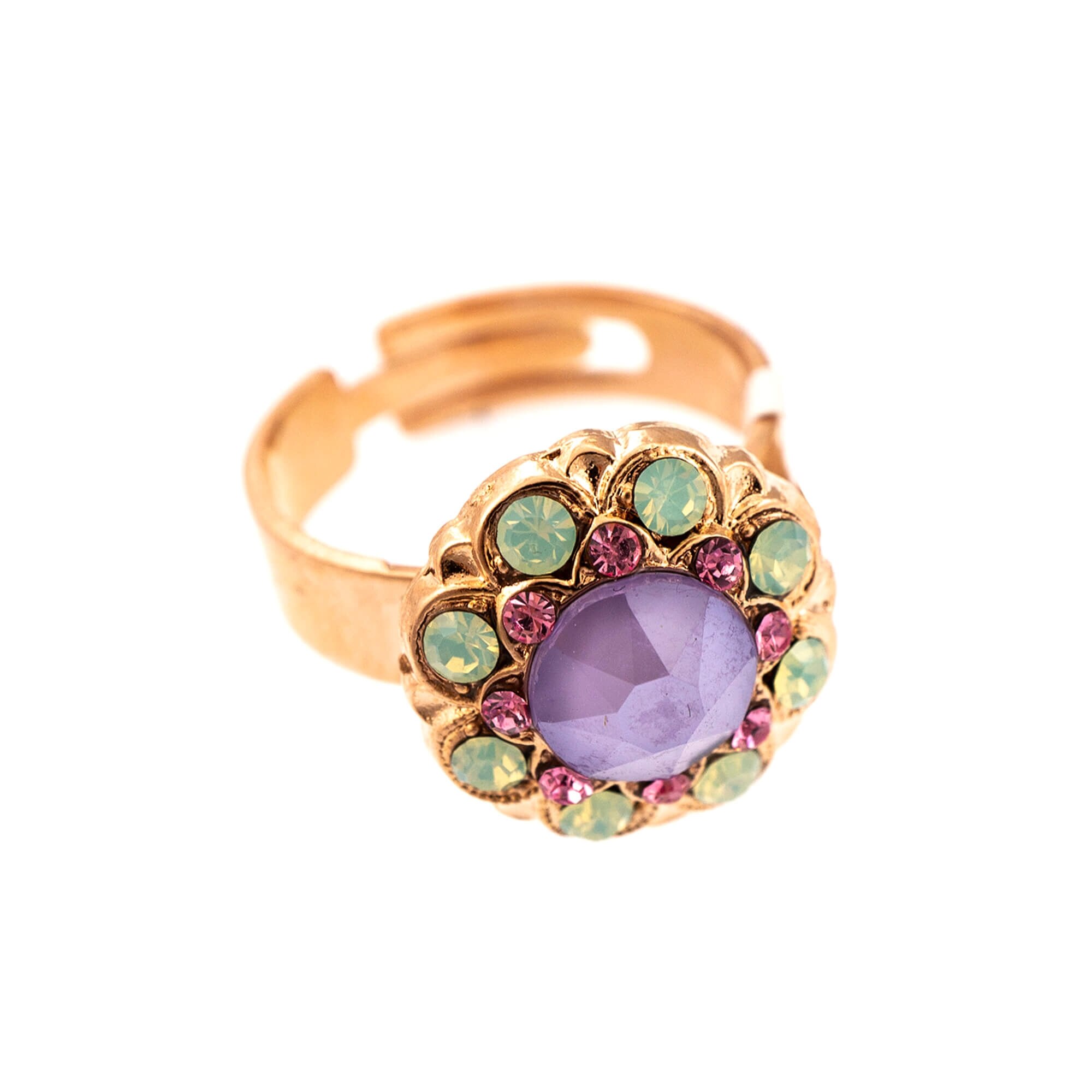 Inel placat cu Aur roz de 24K, Cristale, Lavender - Botanica by Roxannes - Mariana Jewellery, Multicolor 7417/1-1910RG