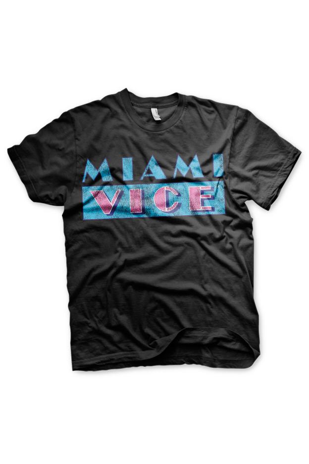 Tricou pentru barbati, Miami Vice, Distressed Logo Black, Negru