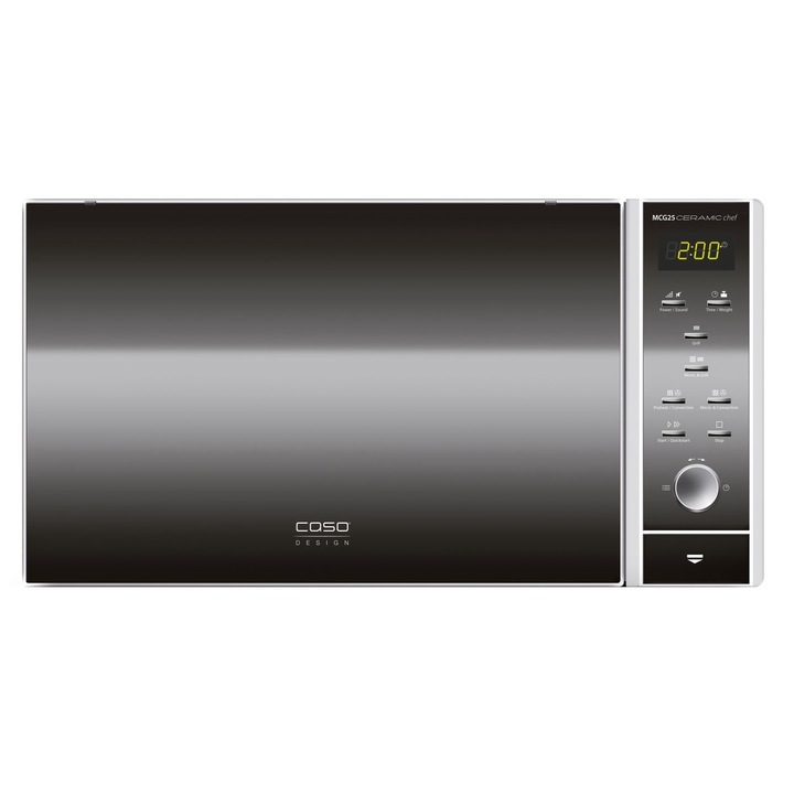 Cuptor cu microunde 3 in 1 CASO MCG 25 Ceramic chef, 900W, Volum 25 l, 9 programe de gatire, Grill, Convectie, Display digital, Negru/Argintiu