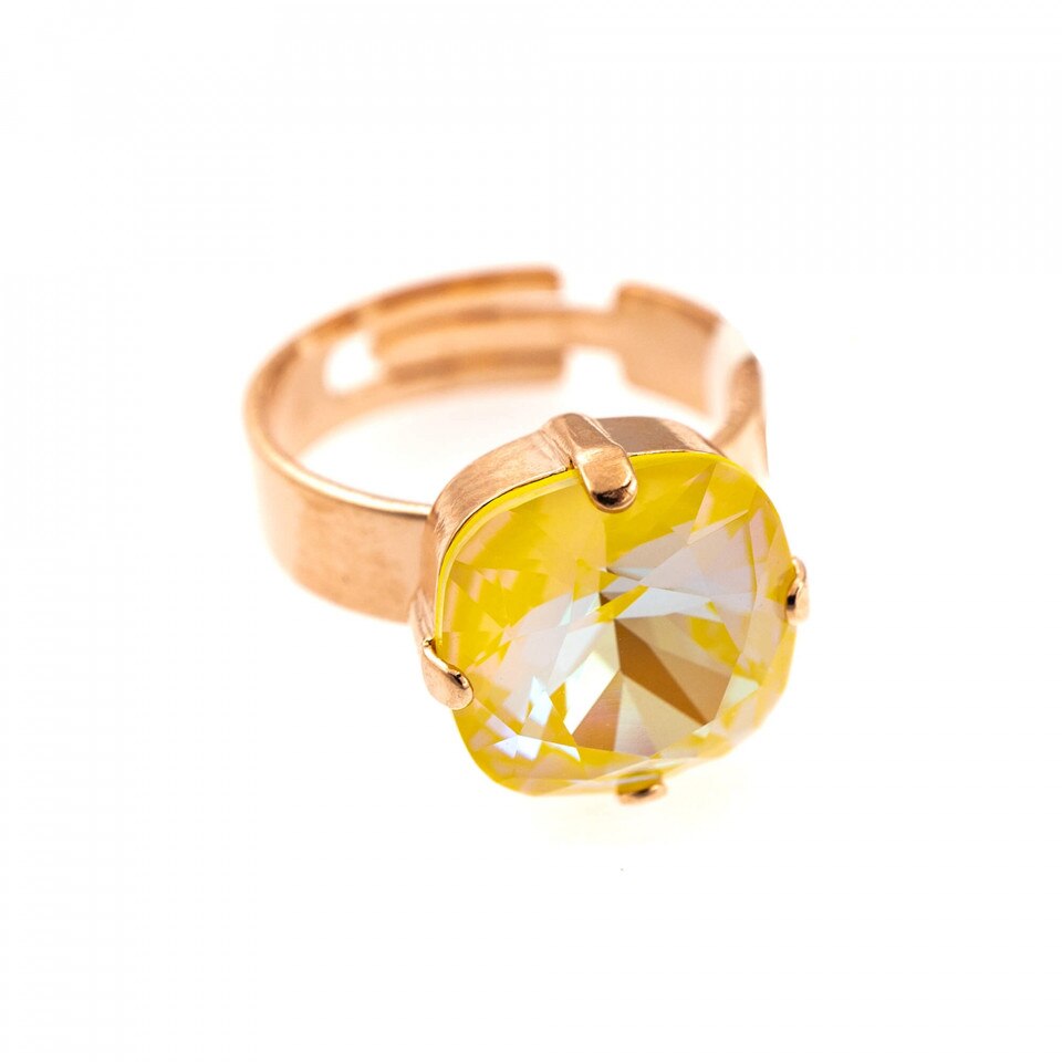 Inel placat cu Aur roz de 24K, Cristale Swarovski, Yellow Brick Road by Roxannes - Mariana Jewellery, Galben 7326/4-141RG