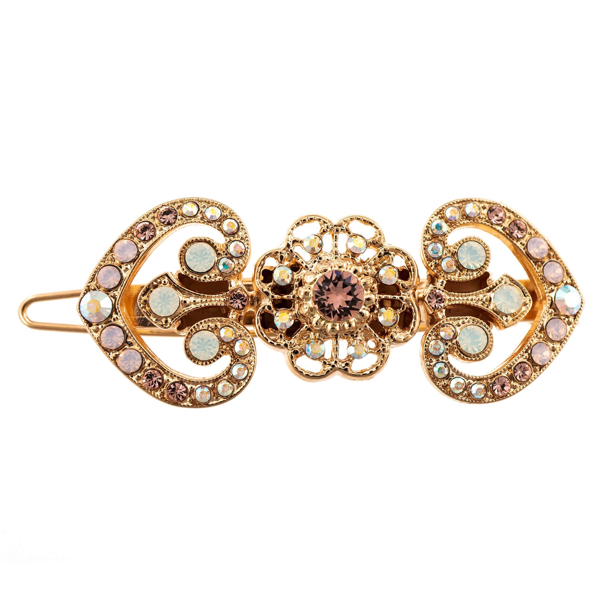 Agrafa de par placata cu Aur roz de 24K, Cristale, Aura by Roxannes - Mariana Jewellery, Alb/Roz 9005-1112RG