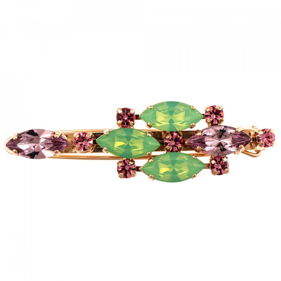 Agrafa de par placata cu aur 24K, Cristale Swarovski, Lavender - Botanica by Roxannes - Mariana Jewellery, Multicolor 9410-1910RG