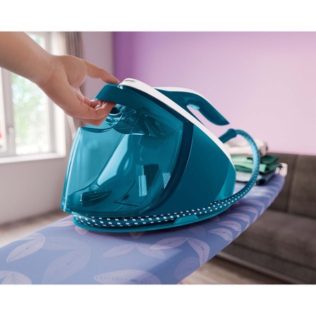 Statie de calcat cu abur, cu boiler, Philips PerfectCare seria 7000, talpă SteamGlide Advanced, presiune max. 7.5 bari, abur 120g/min, jet de abur 480g, capacitate rezervor 1.8l, oprire automată de siguranță, sistem de detartrare inteligent Easy-de-calc