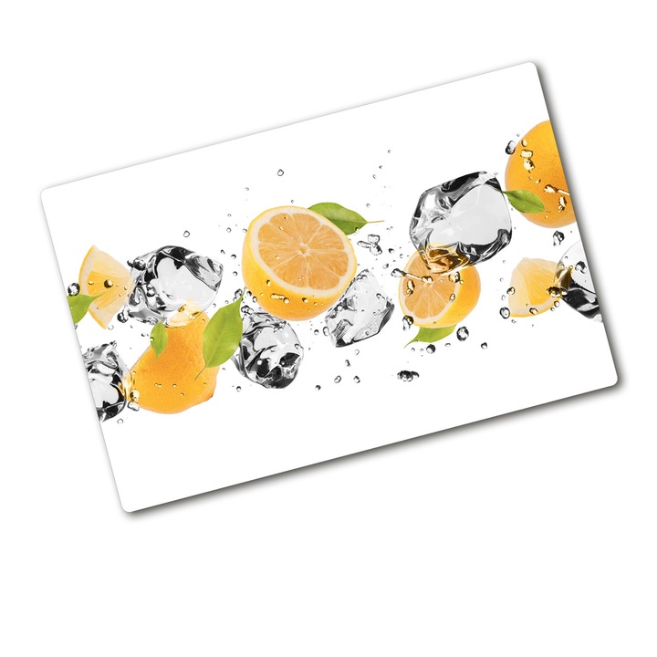 Tocator din sticla. 80 x 52. Lamai si cristale de gheata. Multicolor