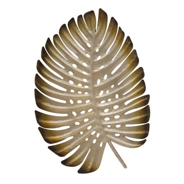 Decoratiune perete, frunza, auriu antic, 63x42 cm