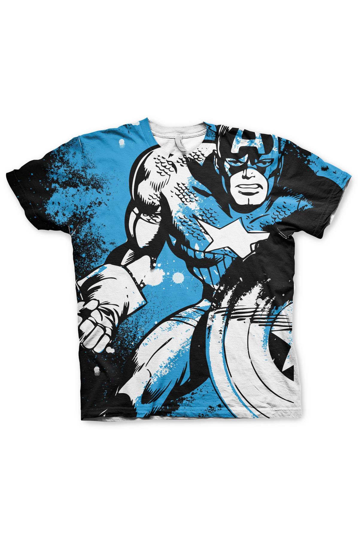 Tricou pentru barbati, Avengers, Captain America Allover, Multicolor, M