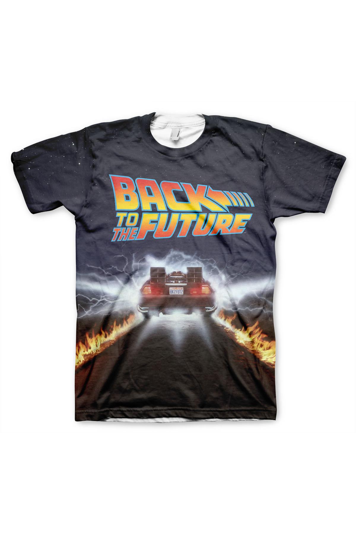 Tricou pentru barbati, Back to the future, Delorean Fire Tracks Allover, Multicolor
