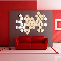 Oglinzi Decorative Hexagonale tip Fagure Hexagon pentru Baie Bucatarie si Living - 12 Bucati Sticker L