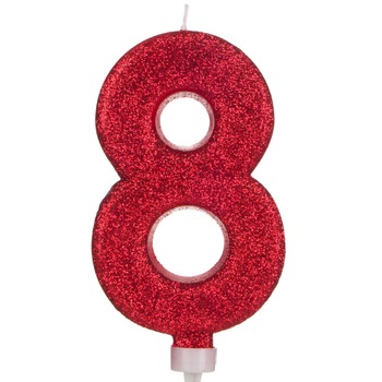 Lumanare cifra 8, Zola®, rosie cu sclipici, 12 cm Lumanare cifra 8, Zola®, rosie cu sclipici, 12 cm