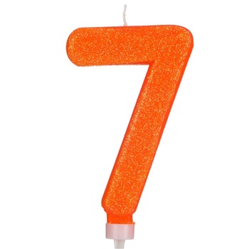 Lumanare cifra 7, Zola®, portocalie cu sclipici, 12 cm Lumanare cifra 7, Zola®, portocalie cu sclipici, 12 cm