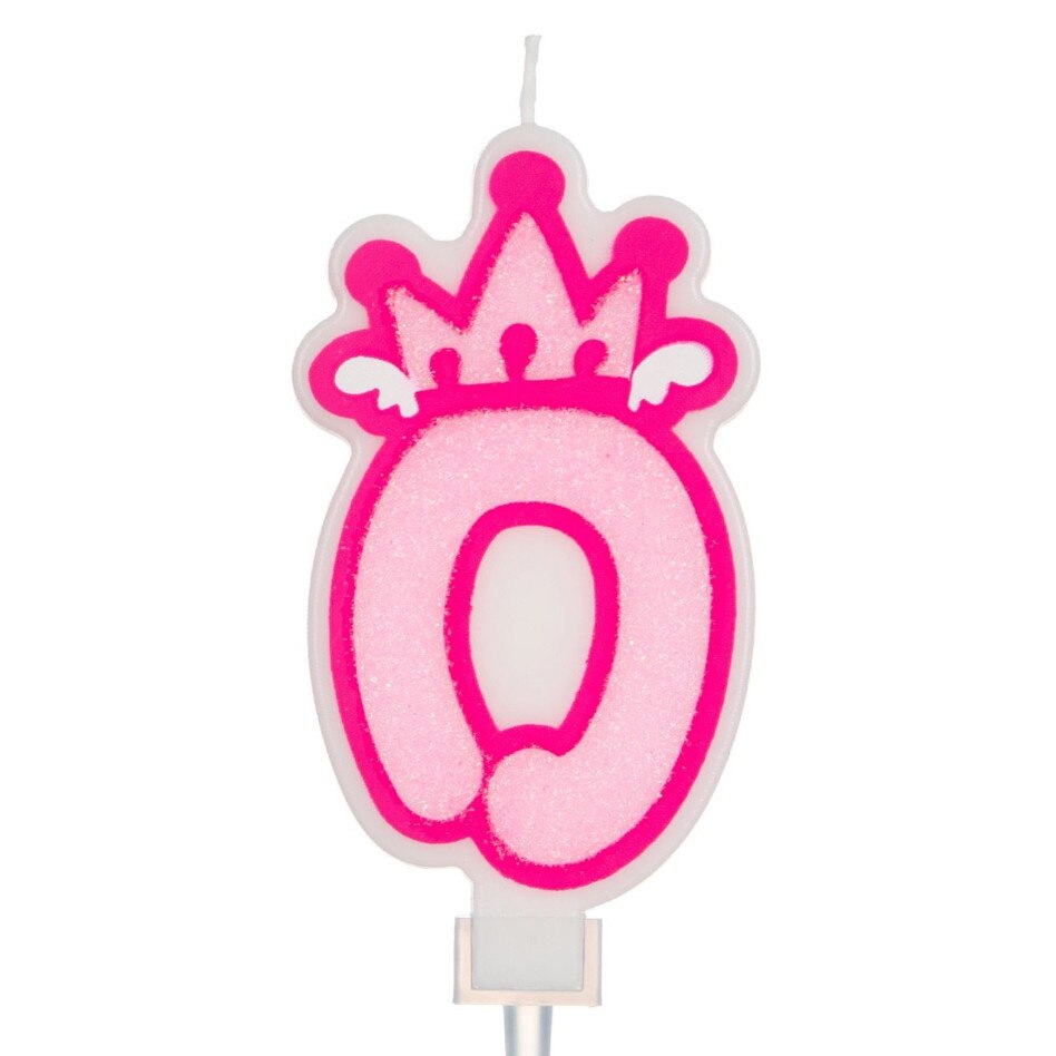 Lumanare cifra 0, Zola, roz, model cu coronita, 7 cm