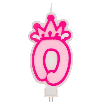 Lumanare cifra 0, Zola, roz, model cu coronita, 7 cm Lumanare cifra 0, Zola, roz, model cu coronita, 7 cm