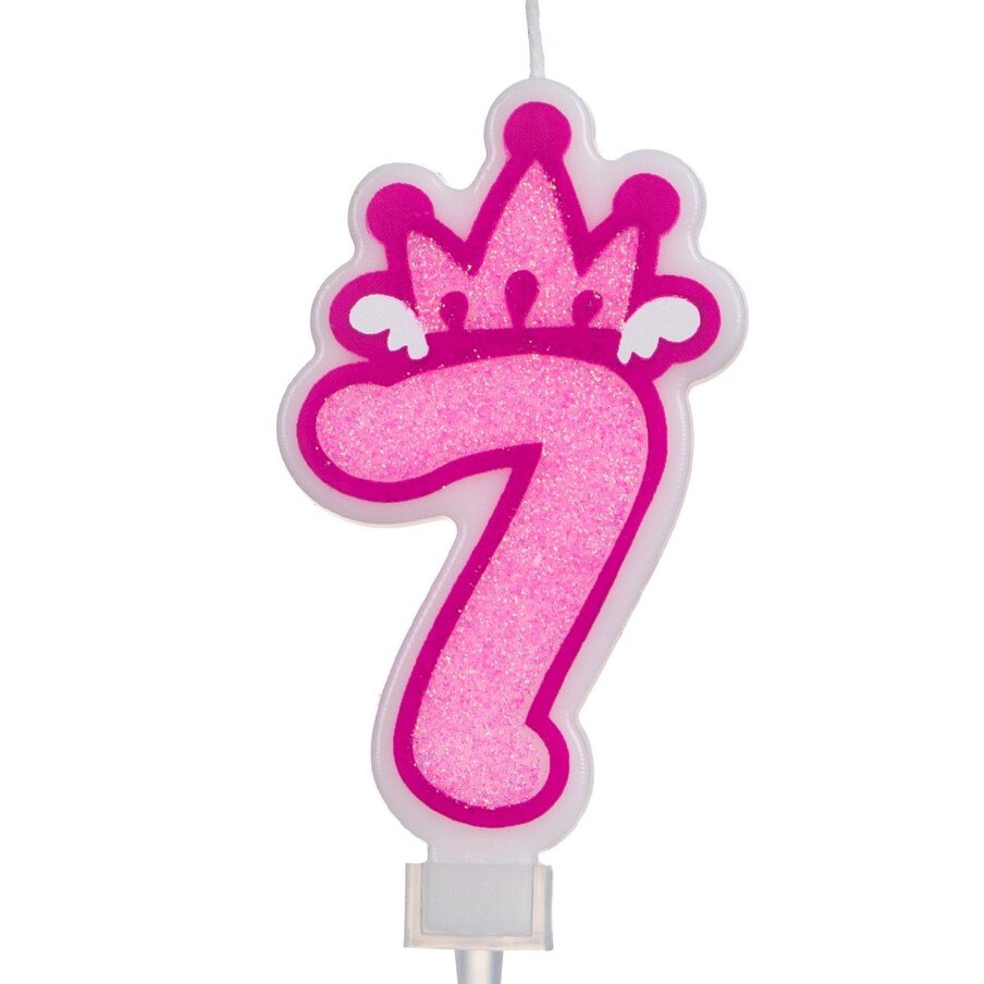 Lumanare cifra 7, Zola®, roz, model cu coronita, 7 cm