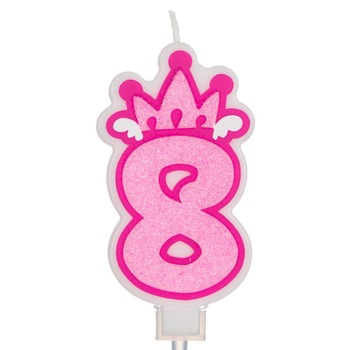 Lumanare cifra 8, Zola®, roz, model cu coronita, 7 cm Lumanare cifra 8, Zola®, roz, model cu coronita, 7 cm
