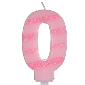 Lumanare cifra 0, Zola, roz cu dungulita sclipicioasa, 7 cm Lumanare cifra 0, Zola, roz cu dungulita sclipicioasa, 7 cm