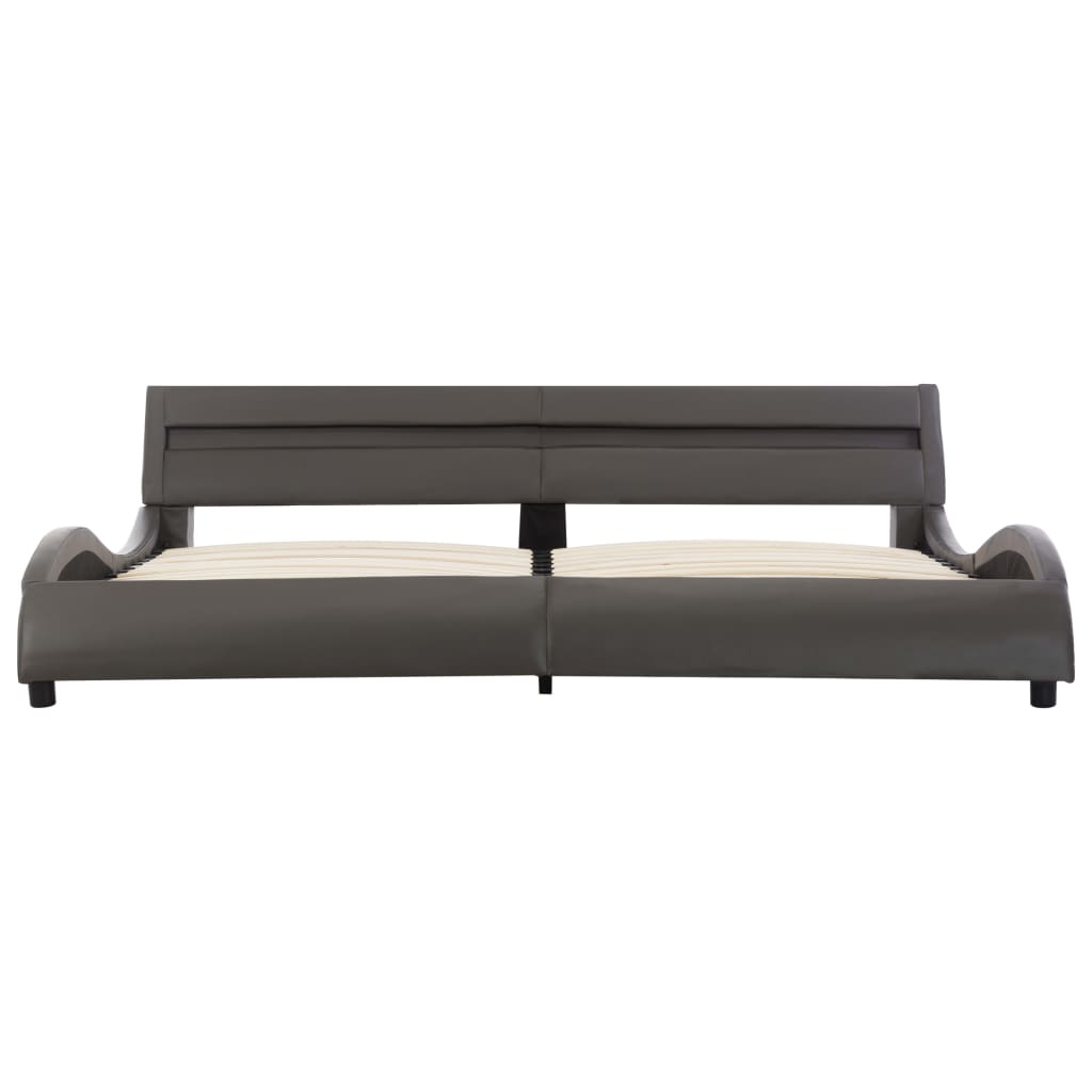 Cadru pat dublu cu LED, tapitat, vidaXL, Piele artificiala/otel/MDF, 180 x 200 cm, Gri inchis